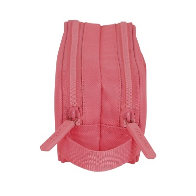 Estojo duplo cor-de-rosa com fechos de correr e alça.