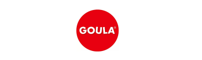 Logótipo GOULA em bolas vermelhas com texto branco