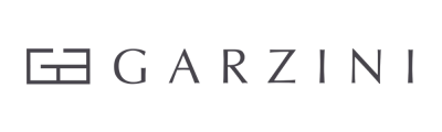 Logótipo preto da marca GARZINI com símbolo geométrico