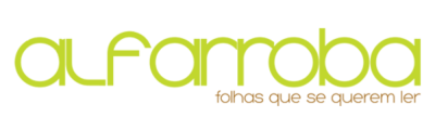 Logótipo da alfarrabia com o slogan em fundo branco