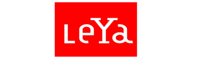 Logótipo LeYa em branco sobre fundo vermelho