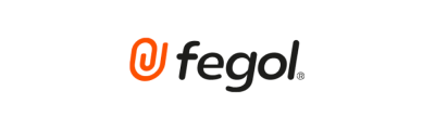 Logótipo da marca fegol com símbolo laranja e texto preto sobre fundo branco.