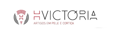 Logótipo da marca H Victoria com texto em pele e cortiça
