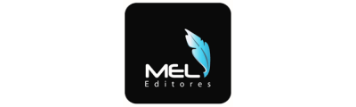 Logotipo com texto MEL Editores e uma pena azul