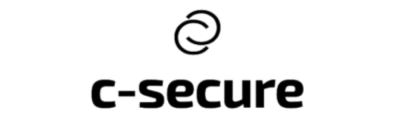 Logótipo c-secure em preto com símbolo circular acima