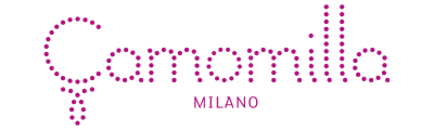 Logotipo Camomilla MILANO em cor de rosa sobre fundo branco