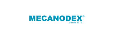 Logotipo azul da empresa MECANODEX com o texto desde 1978 em fundo branco