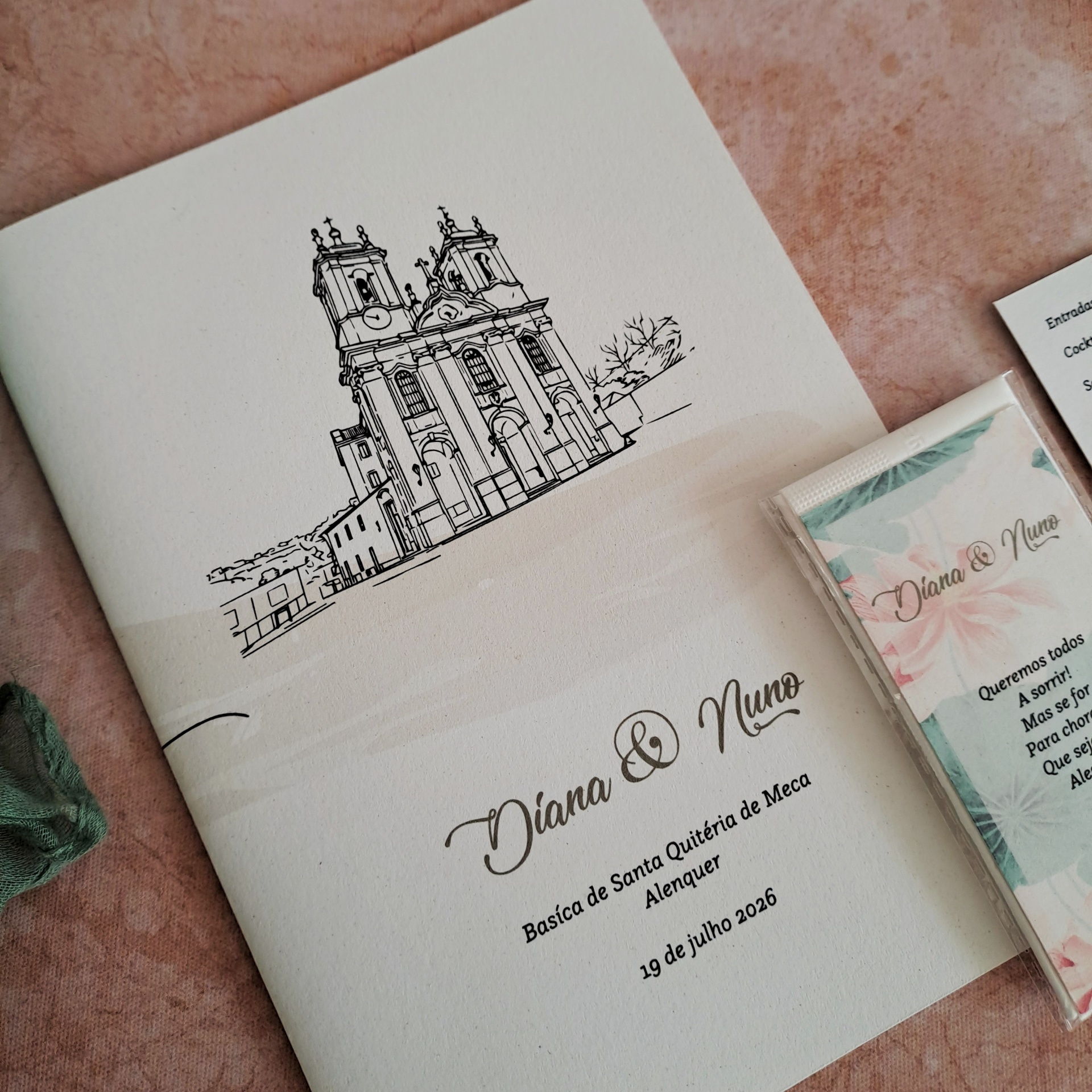 Missal Monet A5 Convite de casamento com ilustração de igreja e texto em português
