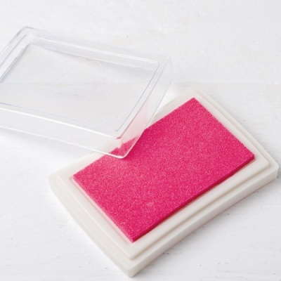 Almofada para carimbo retangular rosa com tampa de plástico transparente