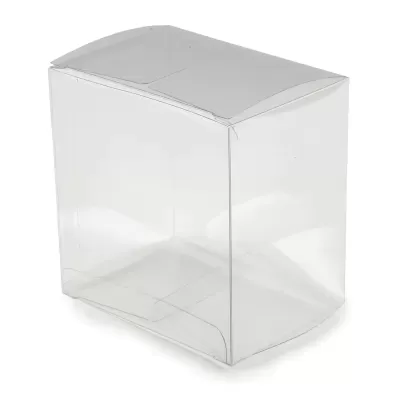 Caixa plástica transparente rectangular sobre fundo branco