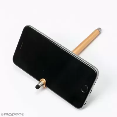 Suporte para smartphone de madeira clara com ponta touch preta