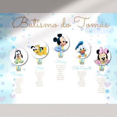 Cartaz para batismo com personagens Disney e texto