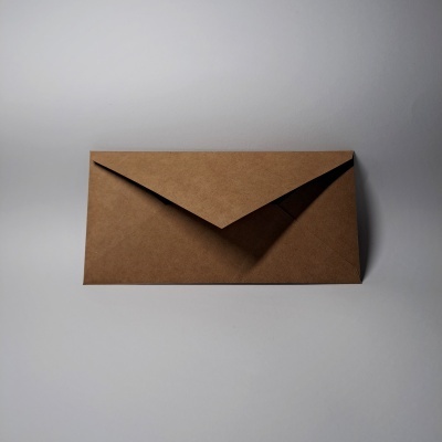 Envelope de papel kraft castanho fechado sobre fundo cinzento