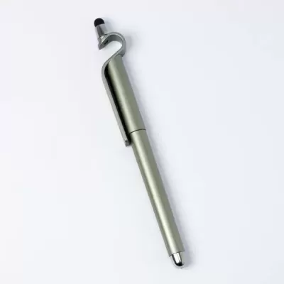Caneta tátil prateada com clip em forma de gancho