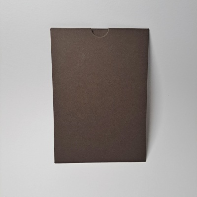 Caixa de papelão marrom escura rectangular sobre fundo branco