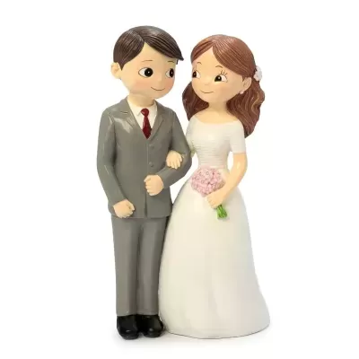 Figura decorativa casal de noivos cerâmica