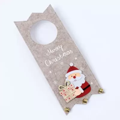 Quadro decorativo de tecido cinza com mensagem Merry Christmas e imagem de Papai Noel
