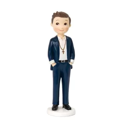 Figura decorativa de menino com fatos azul escuro e camisa branca