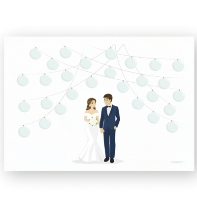 Ilustração digital de casamento com casal e luzes brancas