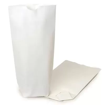 Duas embalagens de papel branco, uma em pé e outra deitada