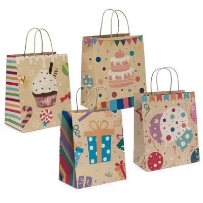 Sacos de papel para presentes com desenhos festivos e alças
