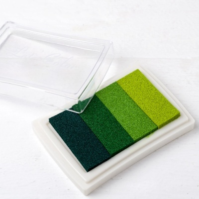 Conjunto de almofadas de tinta verde em base branca com tampa transparente