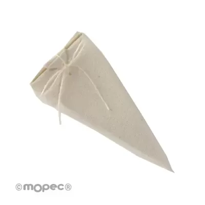Cone de tecido branco com cordão atado e texto © mopec®
