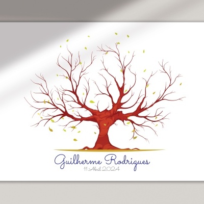 Desenho digital de árvore com texto 'Guilherme Rodrigues 11-abril-2004' em fundo branco