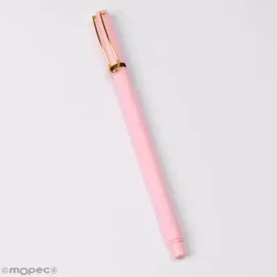 Caneta esferográfica rosa com clip dourado