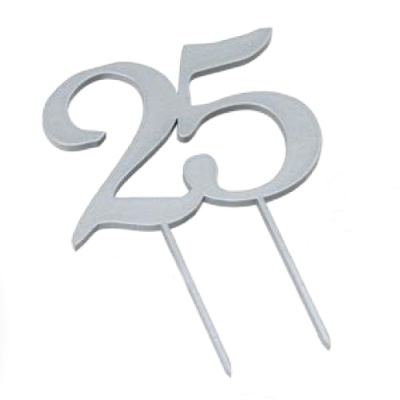 Número 25 metálico prateado com dois pinos