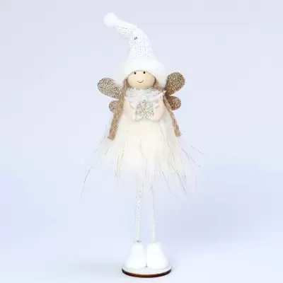 Boneca decorativa de anjo com vestido branco e asas douradas