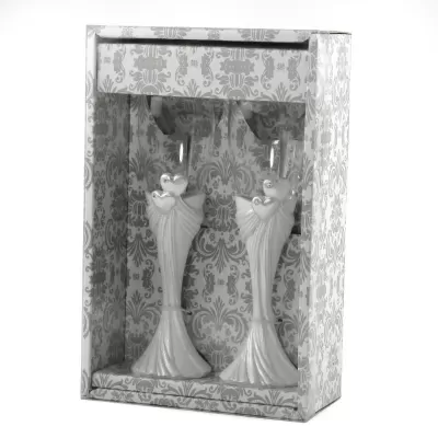 Conjunto de dois copos com suportes de bailarinas em caixa decorativa