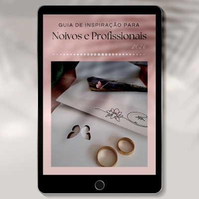 Guia digital com capa rosa e anéis dourados