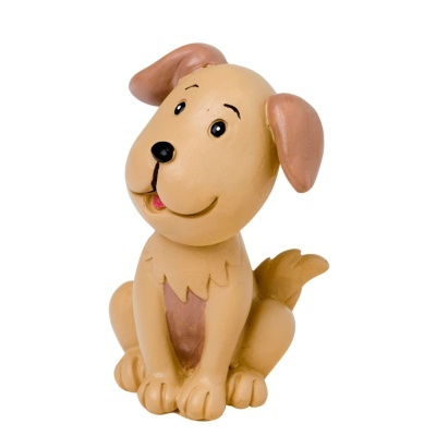 Figura de cão decorativa bege e castanha sentado
