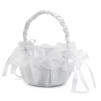 Cesto branco decorativo com renda e alça forrada