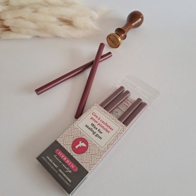 Varetas de cera vinho para carimbo e pau de carimbo em madeira