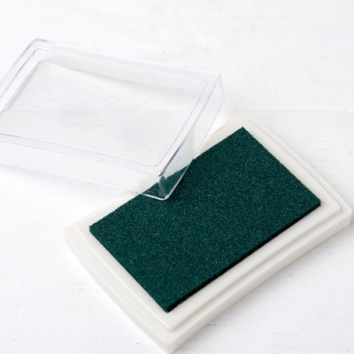 Carimbo com almofada de tinta verde e tampa transparente