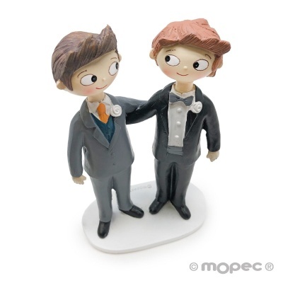 Estatueta de casal masculino de fato formal em base branca