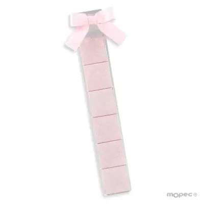 Régua rosa clara com laço e padrão de pontos brancos