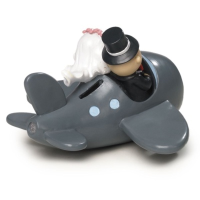 Mealheiro de avião cinzento com noivos em resina