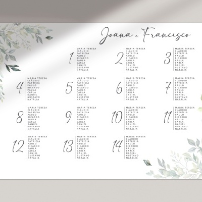 Calendário com design botânico e nomes Joana e Francisco