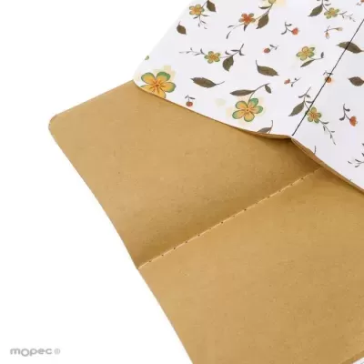 Capas ou envelopes de papel kraft castanho e com padrão floral em fundo branco
