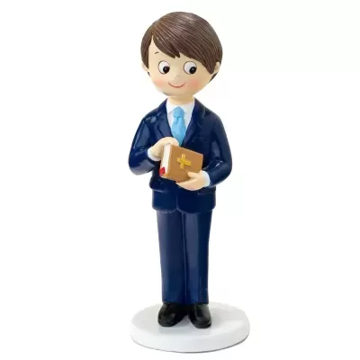 Figura decorativa menino em fato azul com livro