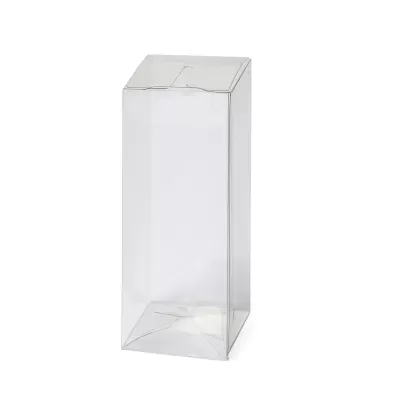 Caixa plástica transparente retangular com tampo dobrável