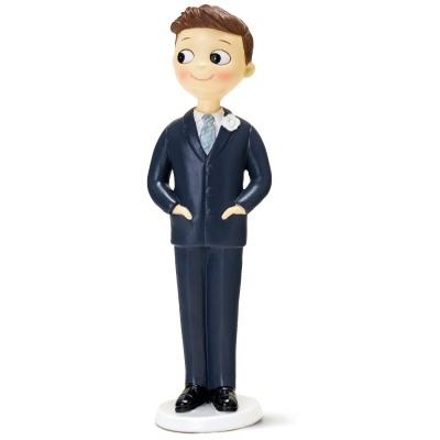 Figurinha decorativa de noivo em fato azul com base branca