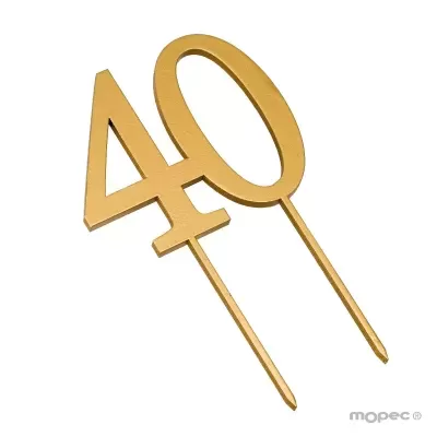 Número decorativo dourado 40 com espetos para bolos