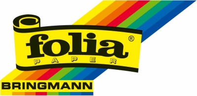 Logótipo da marca Folia Paper com faixas coloridas e a palavra Bringmann