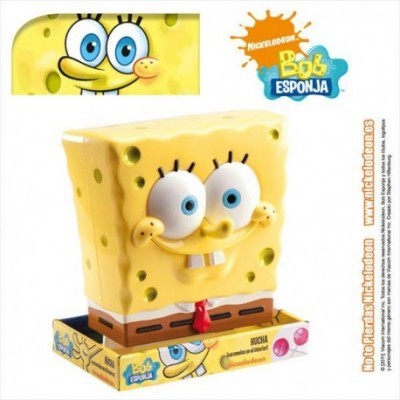 Figura Bob Esponja tridimensional em plástico amarelo com base de exposição