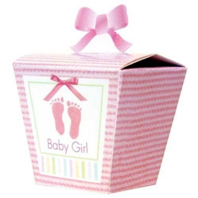 Caixa rosa para presente com texto Baby Girl e laço no topo