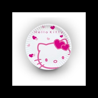 Prato de papel Hello Kitty com corações cor-de-rosa